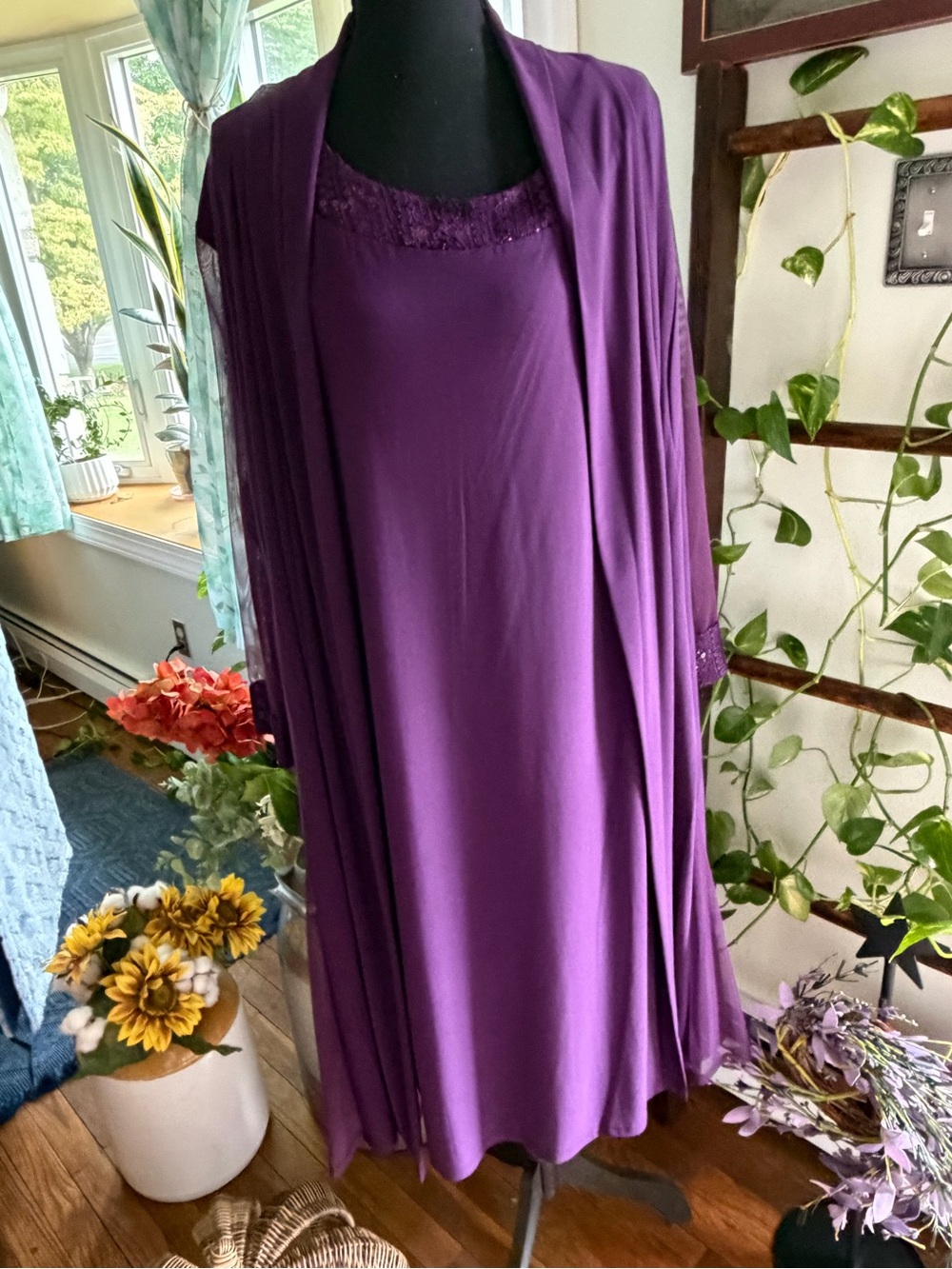 R&M Richards Purple Lace-Trim 2 Piece Dress Great For Wedding NWOT